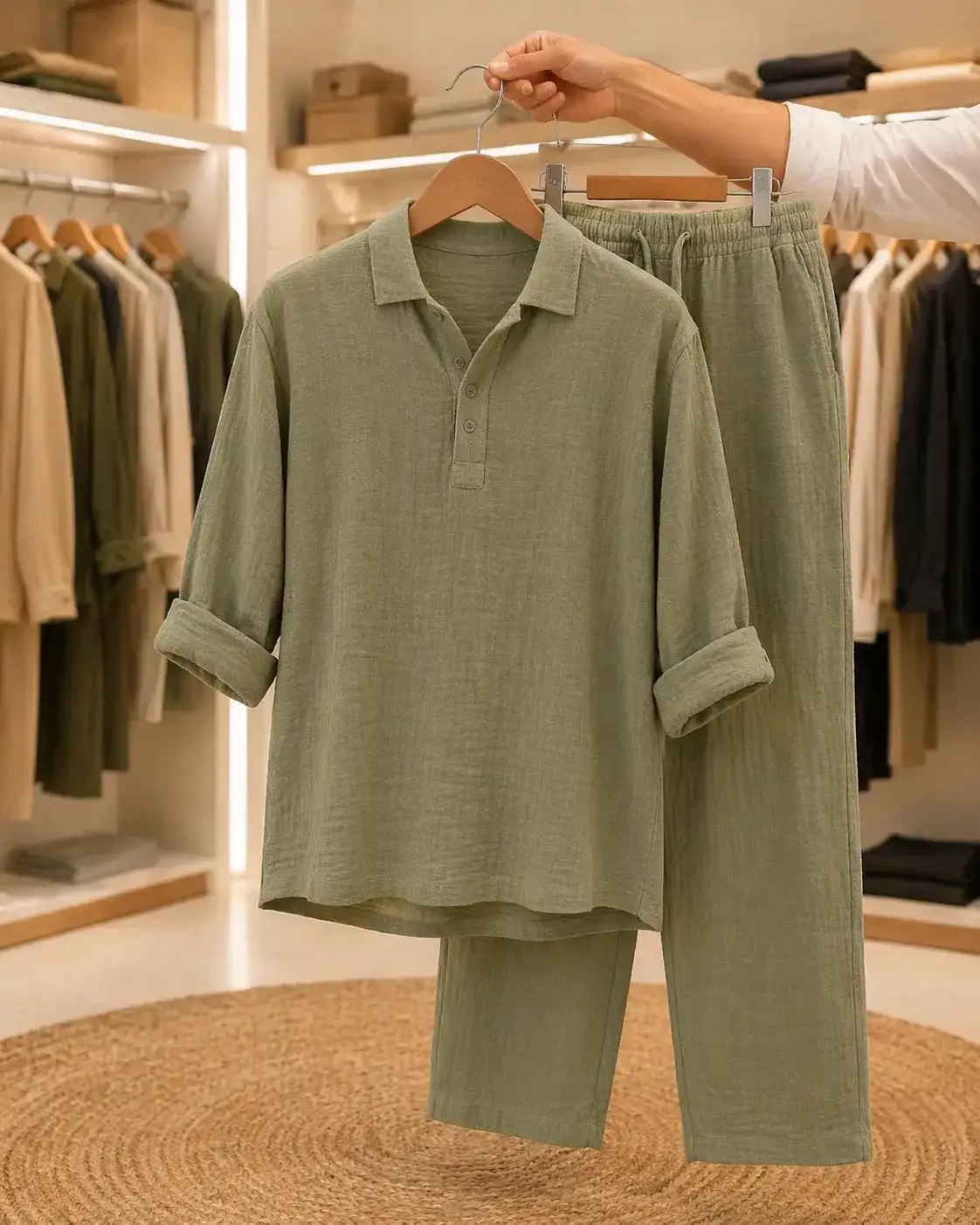 Men's Sage Green Linen Co-ord Set
